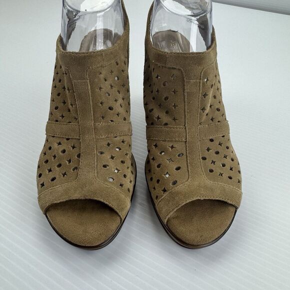 Aerosoles Women’s 8.5 Brown Suede Peep Toe Slingback Heels Cutout Sandals - Picture 7 of 12